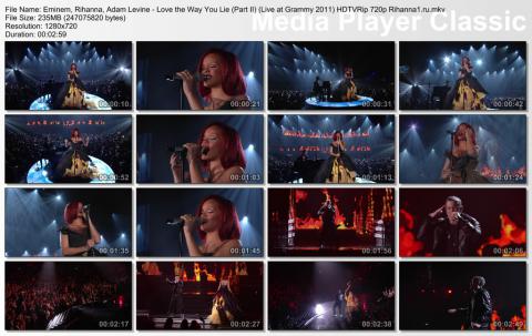 Eminem, Rihanna, Adam Levine - Love the Way You Lie (Part II) (Live at Grammy 2011) HDTVRip 720p скринлист