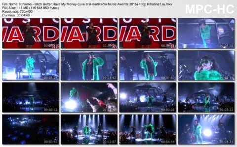 Rihanna - Bitch Better Have My Money (Live at iHeartRadio Music Awards 2015) 400p скринлист