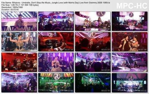 Rihanna - Umbrella, Don&#039;t Stop the Music, Jungle Love (with Morris Day) Live at Grammy 2008 HDTV 1080i Feed  скринлист
